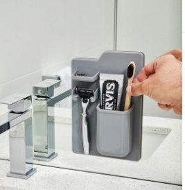 Multi-functional Suction Toothbrush Holder - Mighty Wall Mirror Suction Toothpaste Storage Organizer for Bathroom and Shower