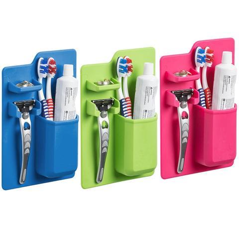 Multi-functional Suction Toothbrush Holder - Mighty Wall Mirror Suction Toothpaste Storage Organizer for Bathroom and Shower