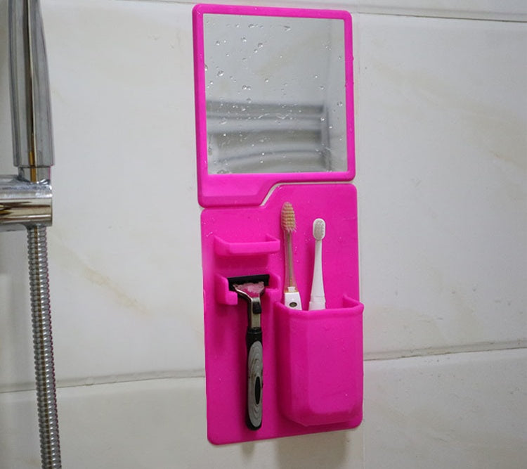 Multi-functional Suction Toothbrush Holder - Mighty Wall Mirror Suction Toothpaste Storage Organizer for Bathroom and Shower