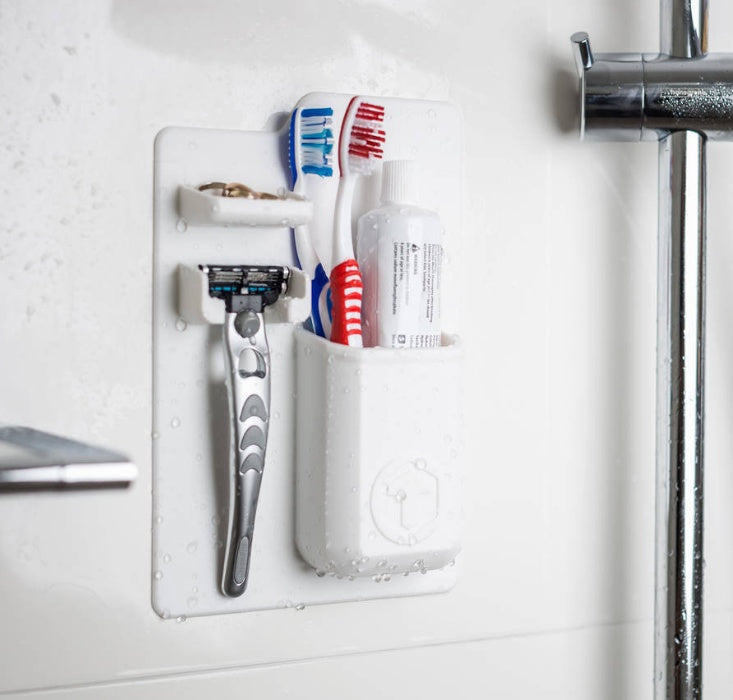 Multi-functional Suction Toothbrush Holder - Mighty Wall Mirror Suction Toothpaste Storage Organizer for Bathroom and Shower