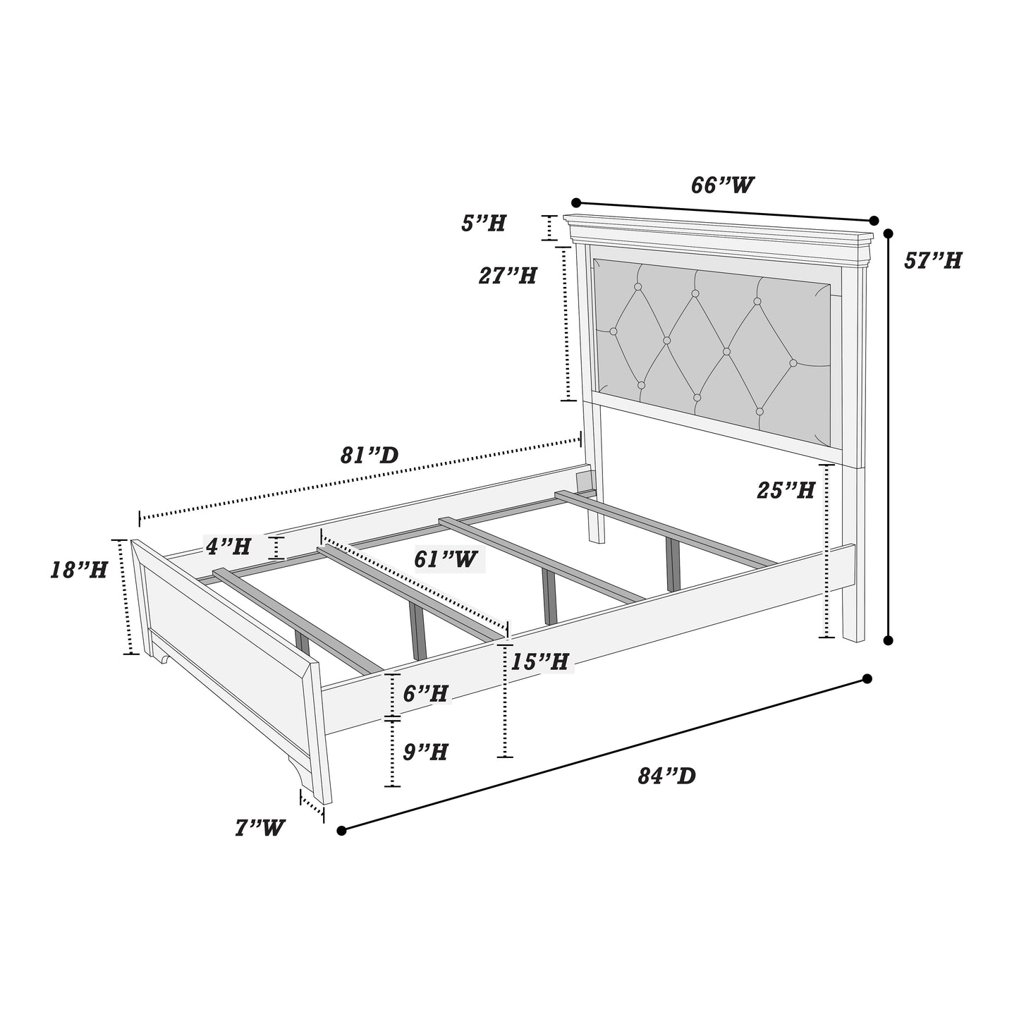 Dark Gray Faux Leather Headboard with LED, Tufted Queen Size Bed Furniture in Gray, Unique Texture, Solid Wood Support