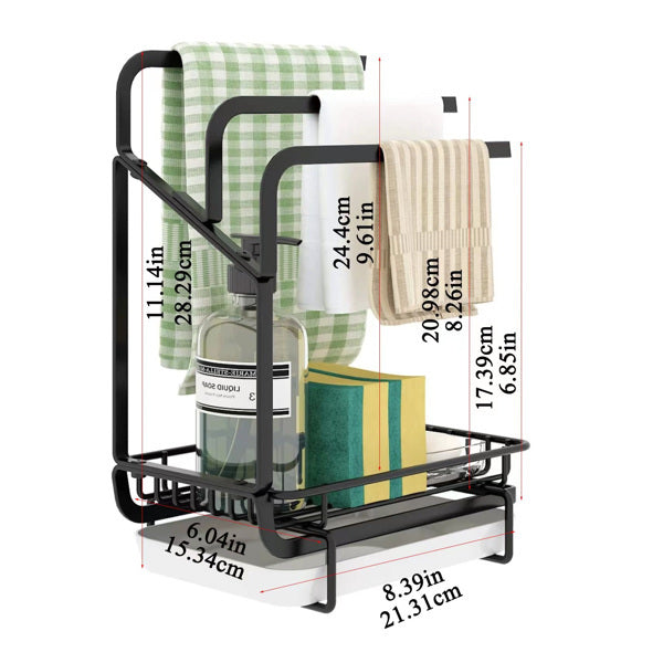 Kitchen Sink Sponge Rack with Drain Tray – Metal Shelf Organizer for Sponge, Brush, and Soap