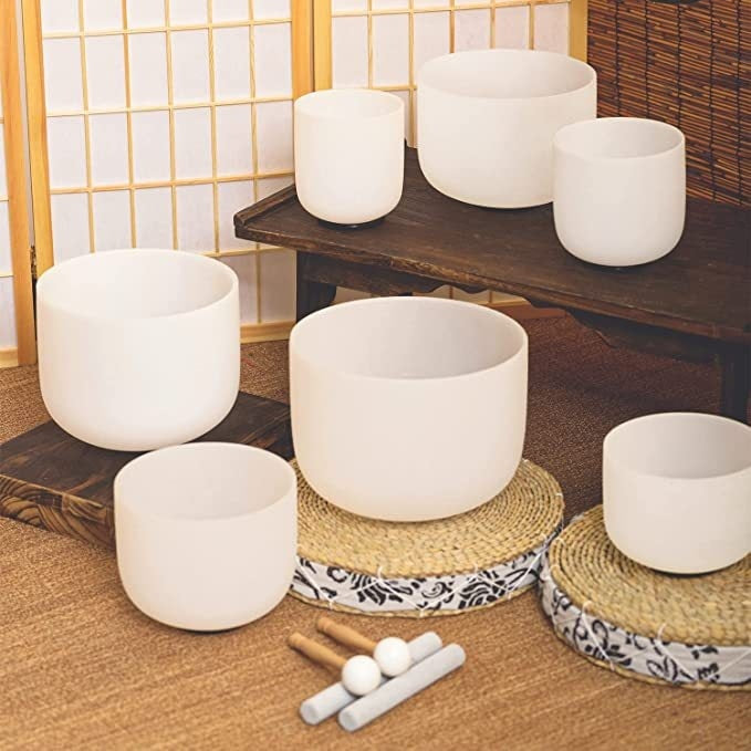 White Minor Flaw Entry Crystal Temple Bell Suit Yoga Meditation Decompression Sound Therapy Buddha Sound Bowl