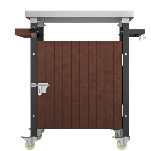 Outdoor Grill Cart with Stainless Steel Tabletop and Wheels, Movable BBQ Serving Cart with Storage, Hooks, and Spice Rack